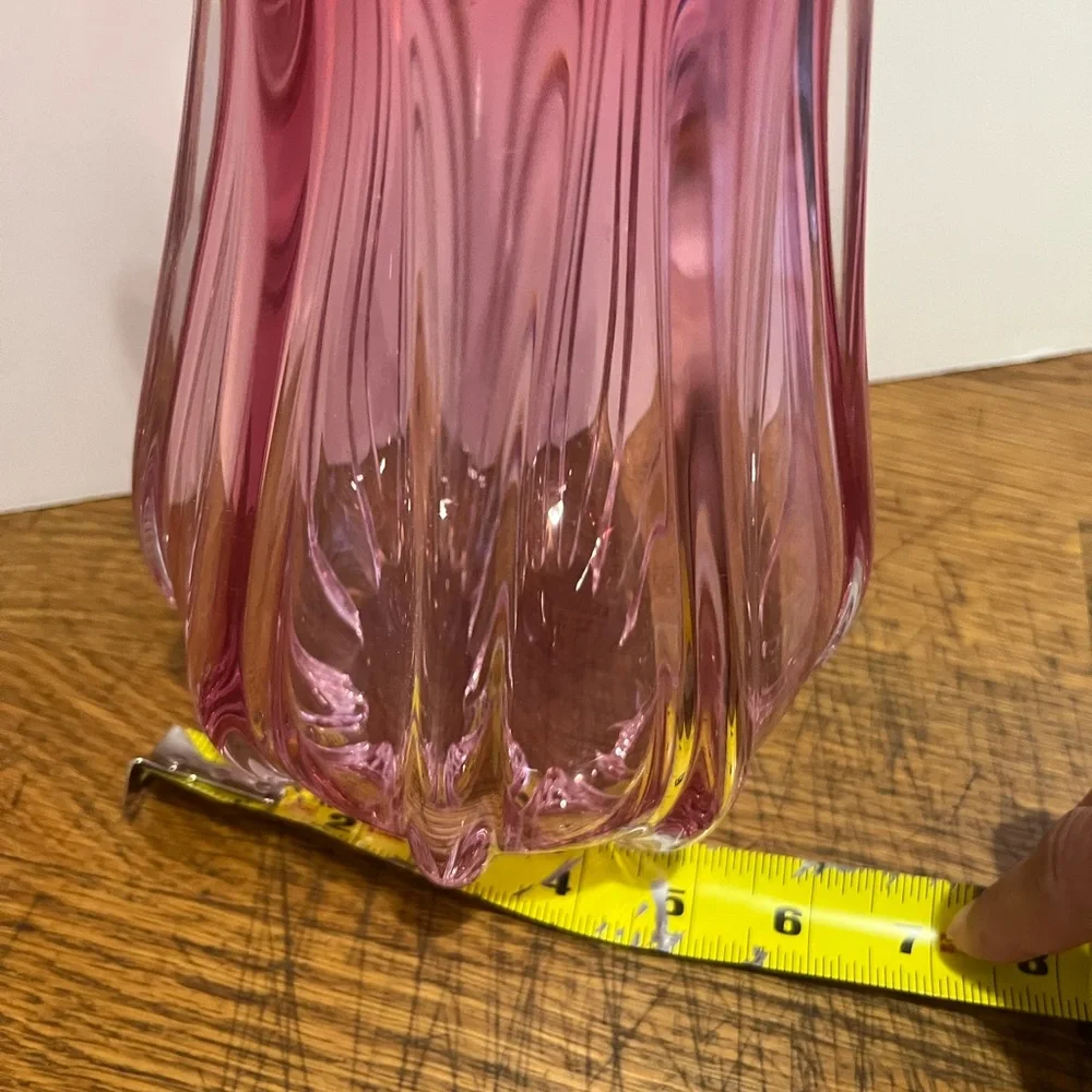 Chribska Glassworks Handblown  Cranberry Pink Czechoslovakian Art Glass‎ Vase